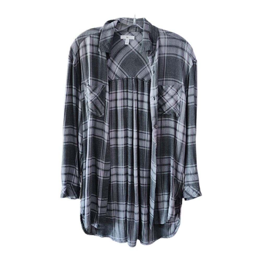 BP Nordstrom gray plaid flannel long sleeve button down shirt